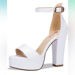 White Platform Chunky High Heel Sexy Sandals Ankle Strap Open Toe Heeled Shoes
